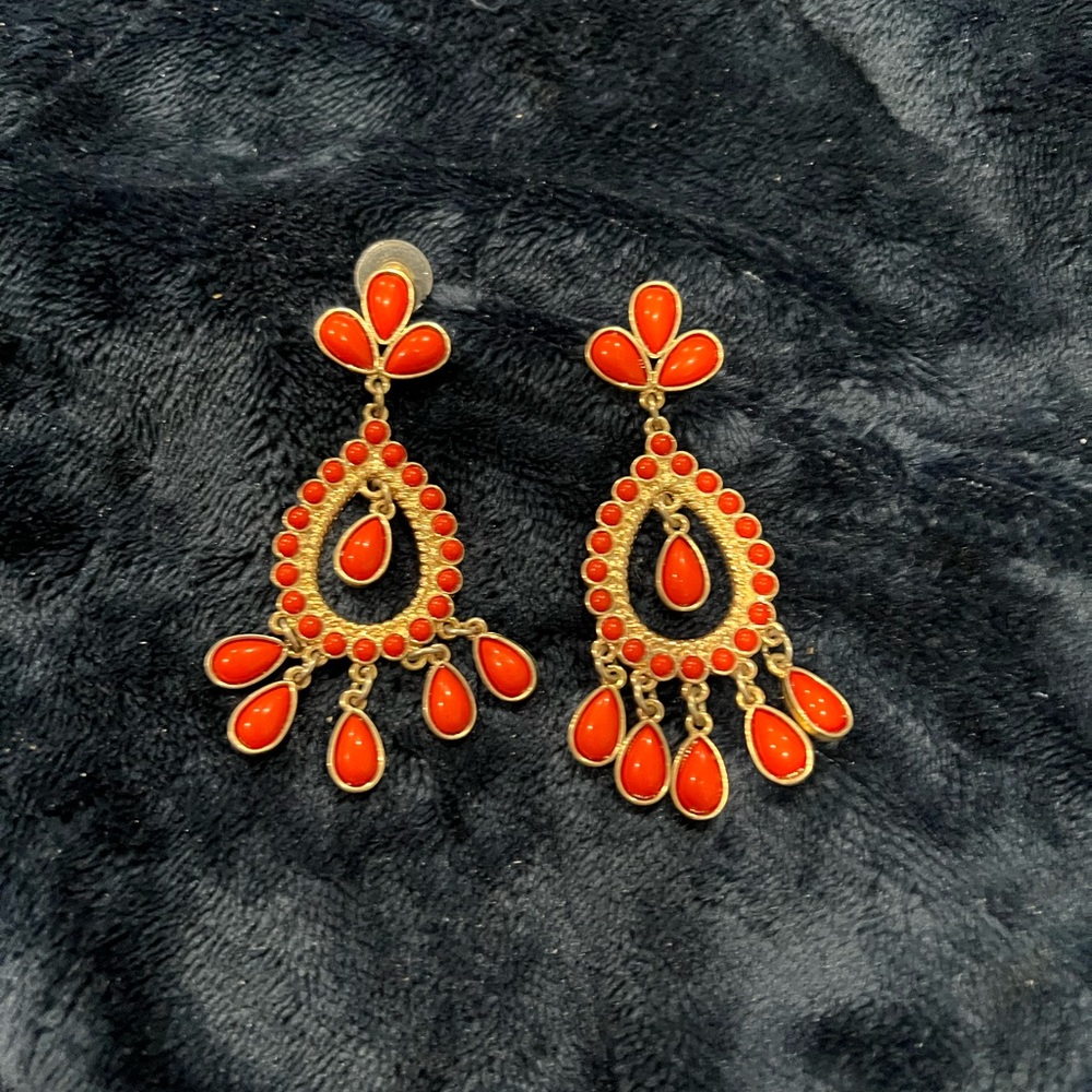 Exotic orange and gold chandelier earrings pierced good condition er2